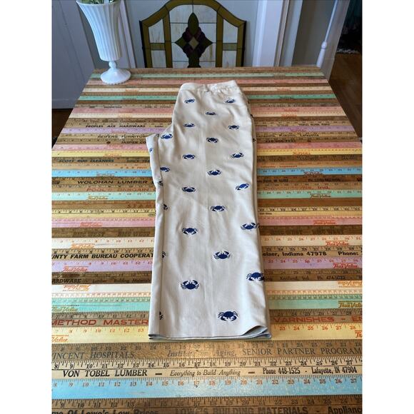 Lilly Pulitzer 12 Embroidered Crab Khaki Chino Pants Preppy Coastal Classic Crop - Picture 2 of 15